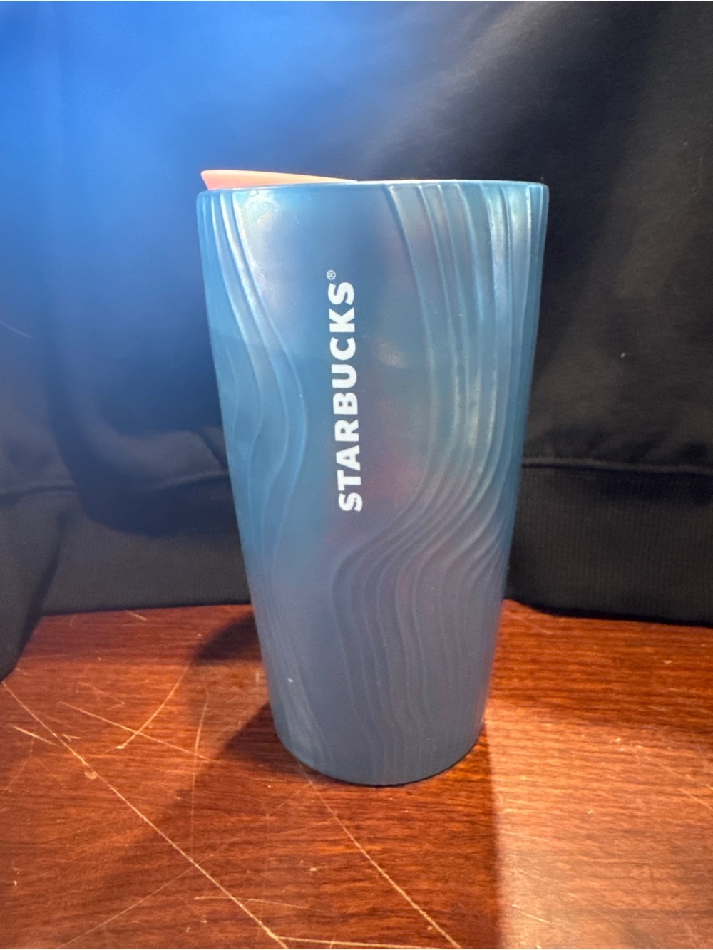 Starbucks Waves Double Wall Ceramic Traveler Tumbler 12oz Blue Iridescent